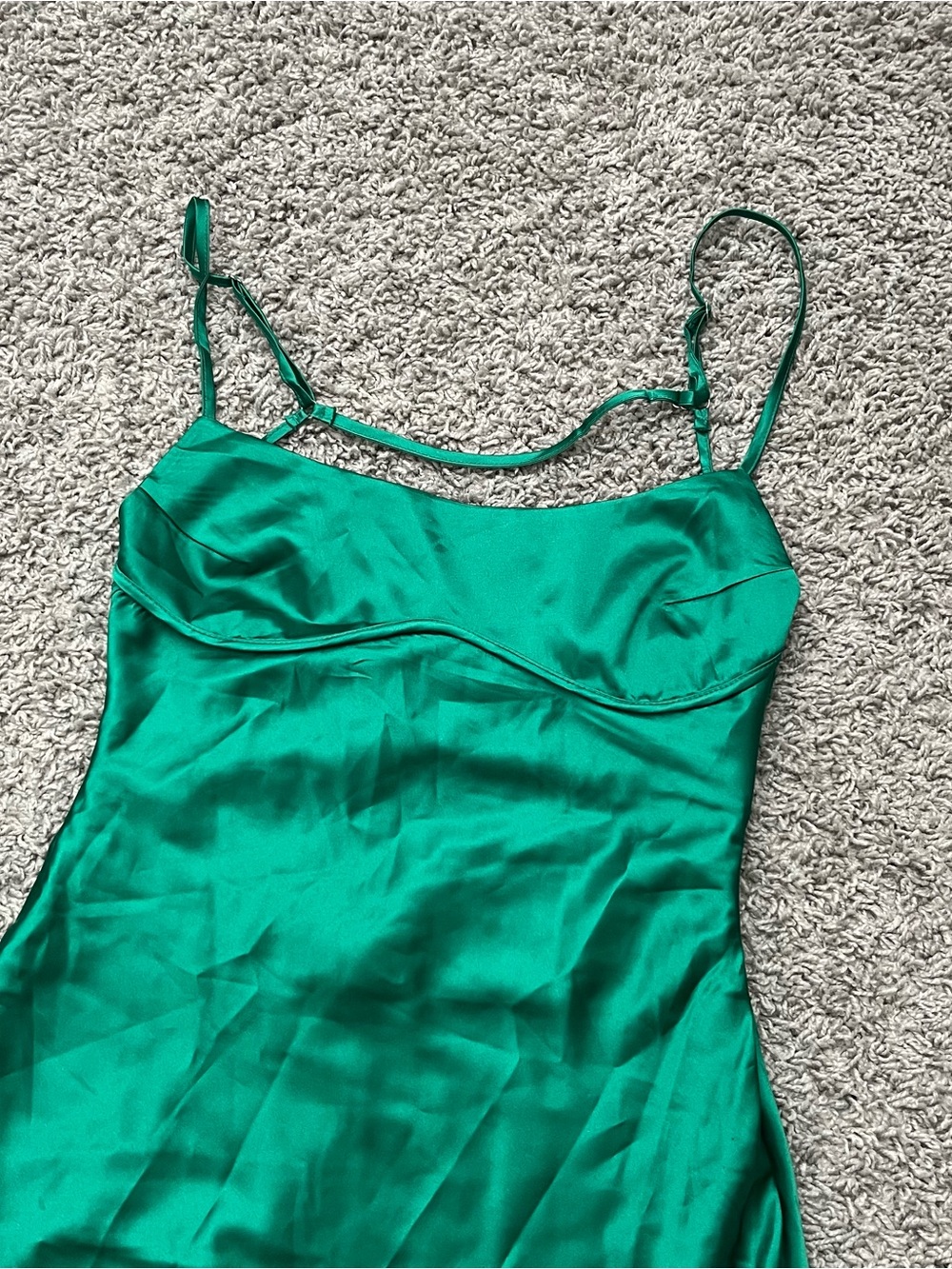 Green satin dress